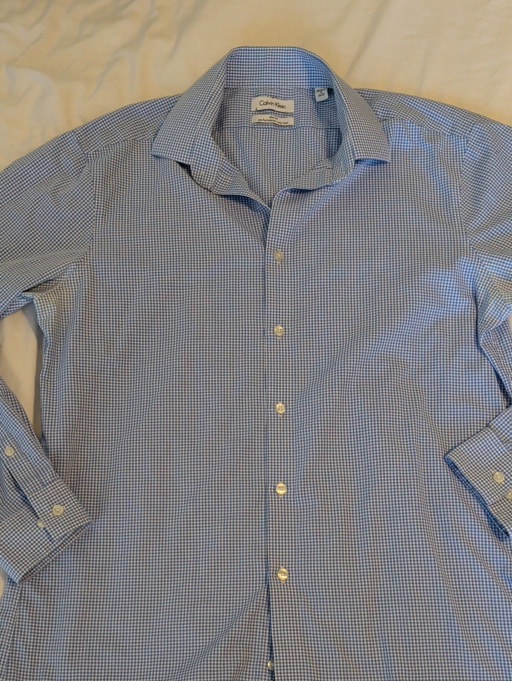 Calvin Klein Light Blue Micro-Check Dress Slim Fit Shirt - Performance Non-Iron